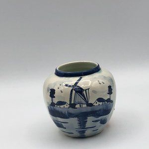 Delft Holland Small Blue Windmill Landscape Vase